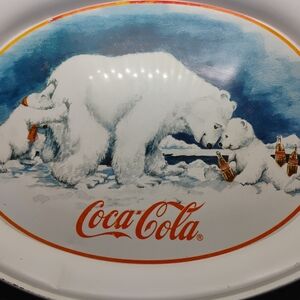 Vintage Coca-Cola Polar Bear Tray with Black and White Design